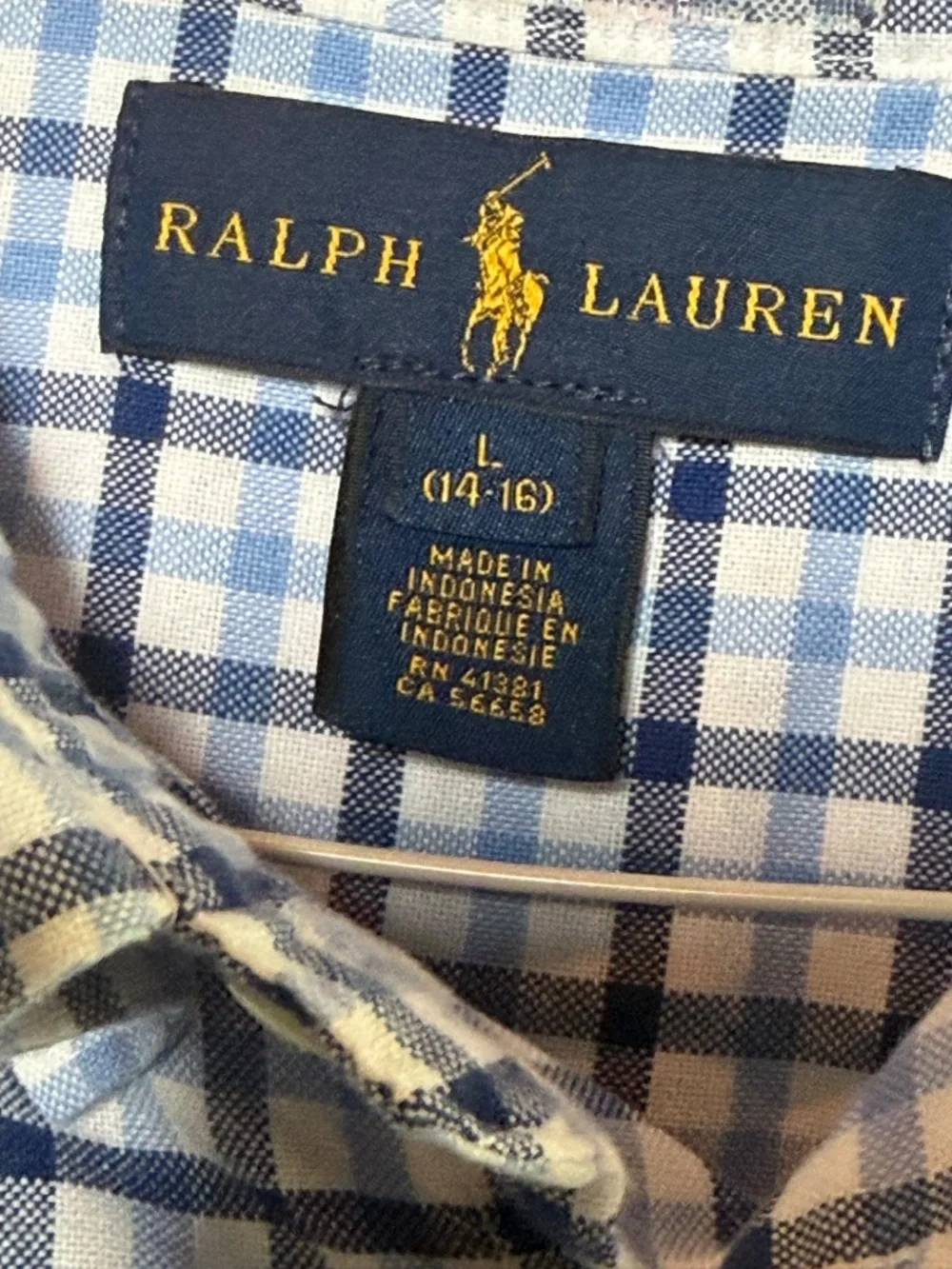 Ralph Lauren Blue and White Check Short-Sleeve Button-Down Shirt